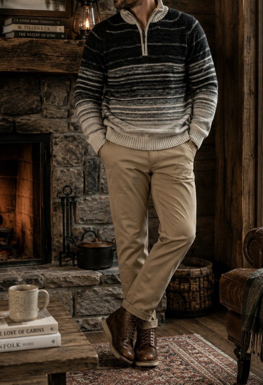 Eddie Bauer 100% Lambswool Quarter Zip Sweater Men’s Size S Gray Stripe Wool